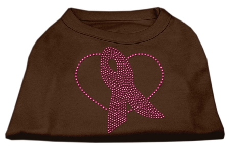 Pink Ribbon Rhinestone Shirts Brown XS